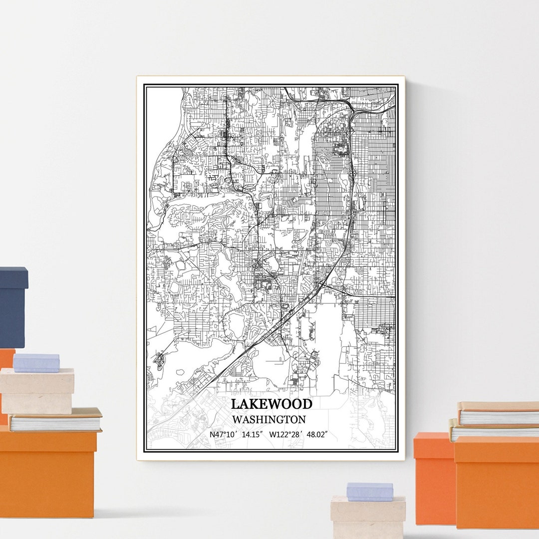 Lakewood Washington USA America Map Print Wall Art Canvas Poster ...