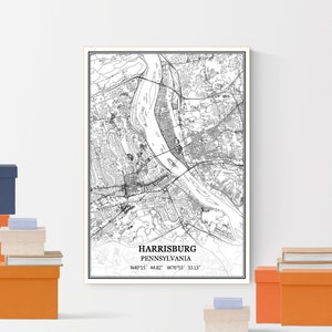 Harrisburg Pennsylvania USA America Map Print Wall Art Canvas Poster Artwork Unframed Modern Black and White City Road Map Souvenir Gift