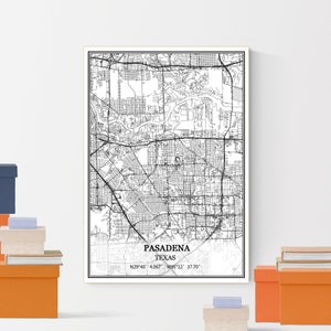 Pasadena Texas USA America Map Print Wall Art Canvas Poster Artwork Unframed Modern Black and White City Road Map Souvenir Gift
