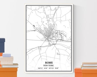 Rome New York USA America Map Print Wall Art Canvas Poster Artwork Unframed Modern Black and White City Road Map Souvenir Gift