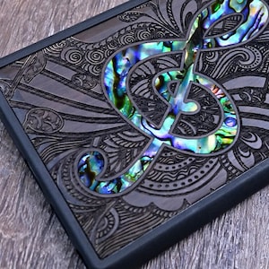 Wood Music Note Phone Case: Abalone & Pearl Inlay