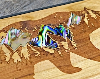 Bergbär Holz iPhone Fall: Abalone & Perle Inlays