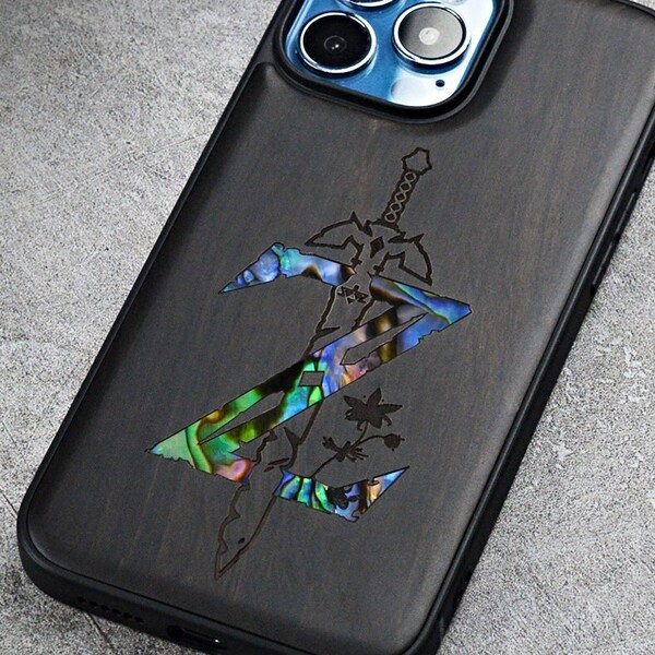 Zelda Phone Case, Wood Engraved Case, Crystal Inlay, iPhone 15 14 13 12 Mini Pro Max, Samsung S23 Case, Google pixel 8 Pro Case,Magsafe Case