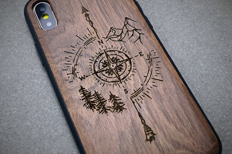 Compass Art, Wood Phone Case, Custom Magsafe Case, for iPhone 14 13 12 Mini Pro Max, Samsung S22 / S21 / fe / NOTE 20 , Google pixel Case 