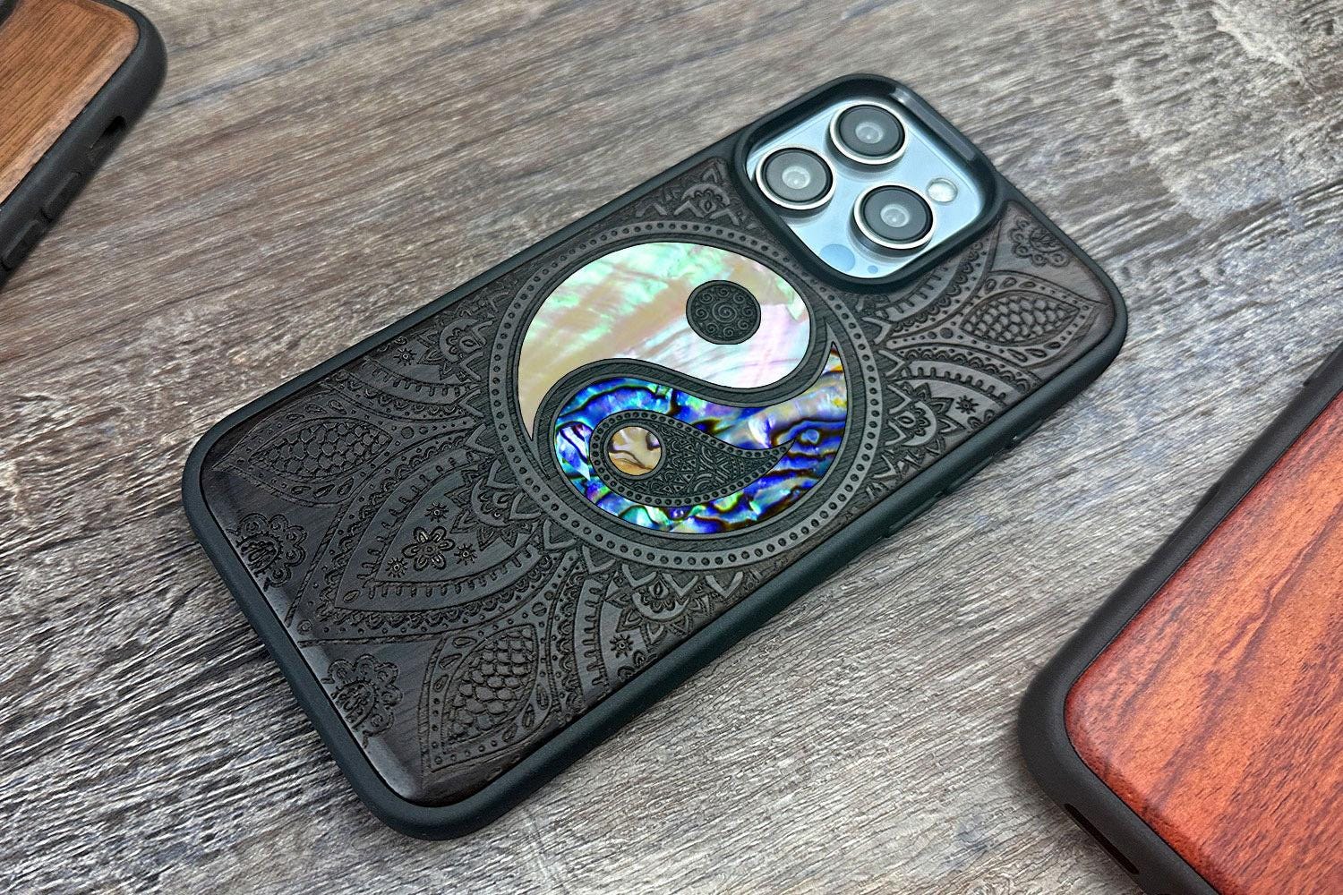 Yin Yang Wood iPhone Case: Abalone & Mother of Pearl Inlays