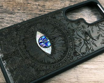 Eye of Horus Wood Phone Case: Abalone & Mother of Pearl Inlay