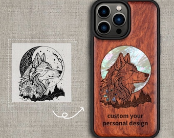 Benutzerdefinierte Holz Handyhülle - Zen Balance taoistische Schutzhülle für iPhone Samsung Pixel, Boho Muschel Mosaik personalisierter Name