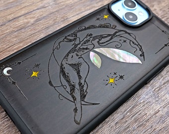 Mond und Mond Holz iPhone Case: Abalone Inlay, kabelloses Laden