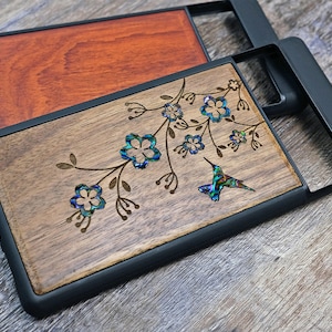 Bird Flower Case, Wood iPhone 16 Pro Max 15 Pro 14 13 12 11 Case, Samsung S24 S23 S22 S21 Ultra, Pixel 9 Pro 8a 7 Pro Case, Pearl Inlays