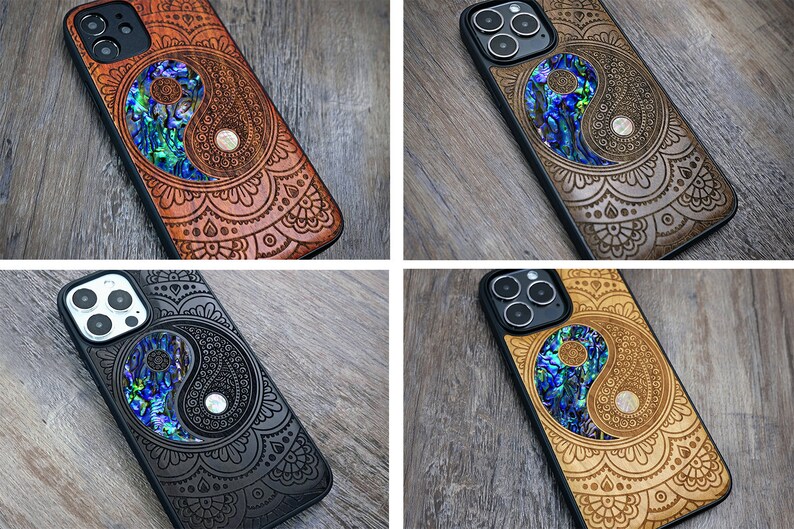 Taichi Mandala Wood Phone Case Magsafe Case for Iphone 14 Etsy