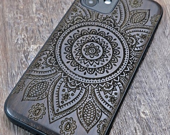 Handcrafted Mandala Engraved Wood Phone Case