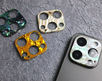 Handmade Natural Abalone Shell Camera Lens Protector for iPhone 11/12/13/14/15, Samsung S22/S23/S24, Phone Camera Decal Gift (Set of 3)