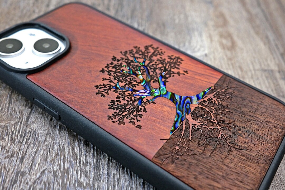 Tree Engraved Wood Phone Case: Abalone Inlay, Magsafe Compatible - Etsy UK