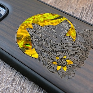 Wolf Moon Wood Phone Case: Abalone Inlay, MagSafe Compatible