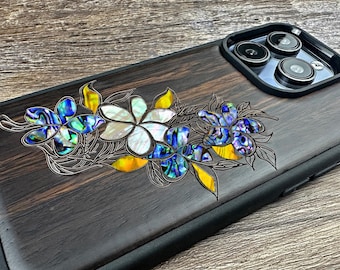 Lotusblumenkunst, handgemachte Holzhülle, für iPhone 14 13 12 Mini Pro Max, Samsung S23 / S21 / S22, Google Pixel 8a/8Pro