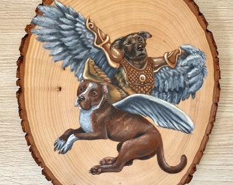 Custom Pet Portrait on Wood Slice | Fantasy Pet Painting | Personalized Portrait for Pet Lovers