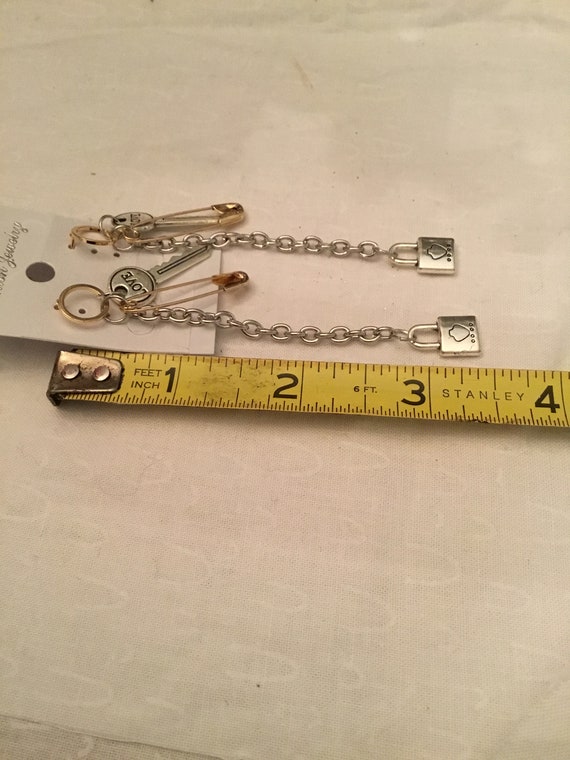 Keys lockets Safety pins dangling earrings - image 3