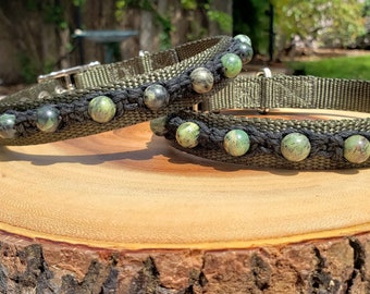 Jade Dog Collar - Crystal Dog Collar - Crystal Healing Collar - Dog Chakra Collar - Dog Collar - Hemp Dog Collar - Handmade Dog Collar - Dog