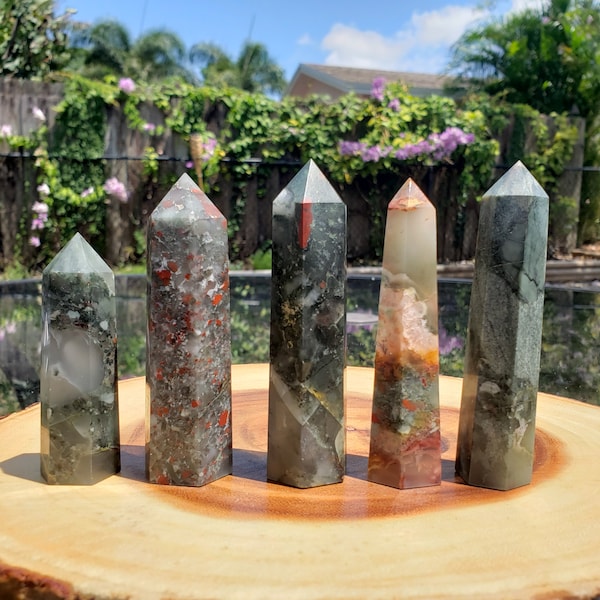 African Bloodstone Points - Bloodstone Tower - Polished Bloodstone - Chakra/Healing Crystals - Polished Crystal Tower - Bloodstone Shapes