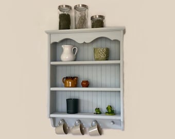 BESPOKE p99 Wooden Cottage Shelving |Handcrafted Wall Hanging Cupboard with Cup Hooks |Kitchen's Cottage Cabinet | Traditional Shelving Unit