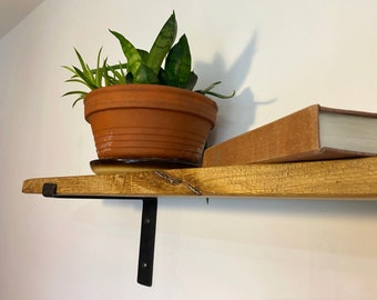 Handmade Rustic Oak Shelf with Black Metal Brackets | m18 2.8x22cm