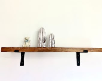 Handmade Solid Pine Shelf with Black Iron Hanging Brackets |m24 2.8 x 22cm