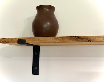 Handmade Solid Oak Shelf with Black Iron Brackets | Rustic Industrial Decor |m16 2.8x16cm