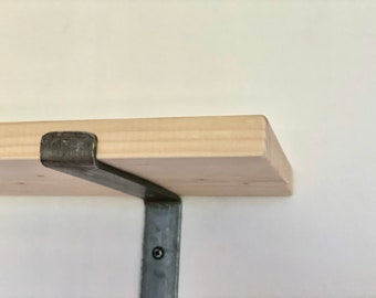 Handmade Solid Pine Shelf with Black Iron Hanging Brackets | m22 2.8x16cm