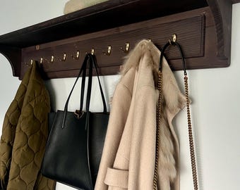 Solid Pine Wall Mounted Coat Rack with Shelf | Traditional Wide Clothes Hanger | h8