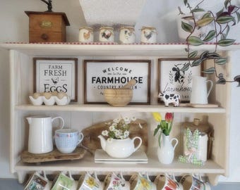 Agnes — Farmhouse Mug Rack | Wooden Kitchen Wall Shelf | Cottage Plate Rack | Coffee Cup Display Shelving