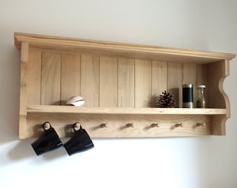 s123 Solid oak traditional wall mounted cabinet with mug pegs