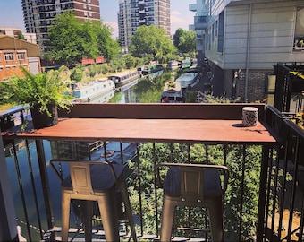Solid Pine Balcony Desk | Outdoor Timber Table With Regulated Snags | t5a