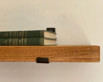 Handmade Solid Oak Hanging Shelf | Black Iron Brackets, Rustic Style | m12 5x22cm