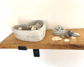 Handmade Solid Oak Shelf | Black Metal Brackets, Rustic Timber (2.8x20cm)| m17