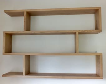 Solid Oak Modern Bookshelf | Wall Hanging Funky Shelf | s116