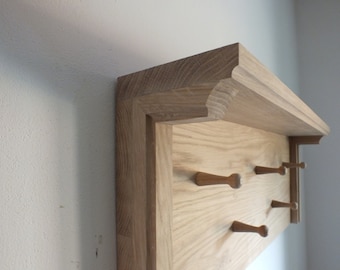 Solid Oak Shelf with Pegs | Traditional Coat Rack | h35