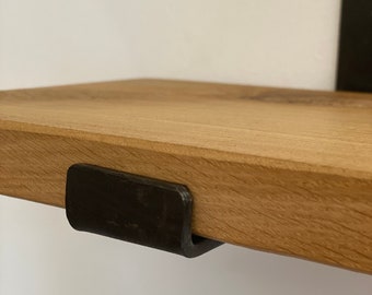 Handmade Solid Oak Hanging Shelf | Industrial Iron Brackets | 5x16cm
