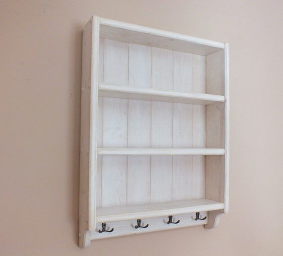 P66 Solid Pine Wall Hanging Shelf Shelving Unit Shelf With Hooks