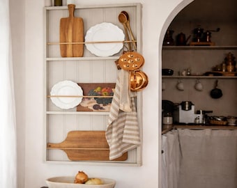 Aly — Farmhouse Wall Shelf | Wooden Plate Holder | Rustic Kitchen Storage | Pine Display Shelf