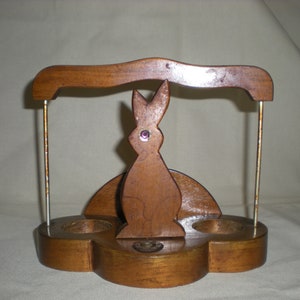 Vintage Wood Napkin Holder, Salt And Pepper Shaker Holder with rabbit