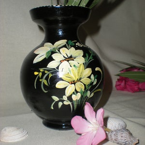 Vintage Keramik Vase Handbemalt Griechische Volkskunst Floral 13,5cm groß