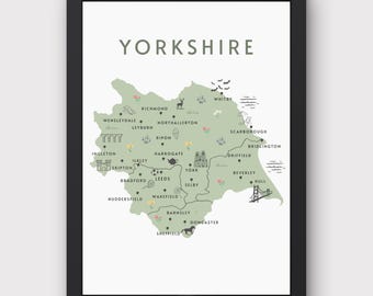 Mapa impreso de Yorkshire / Lugares emblemáticos de Yorkshire