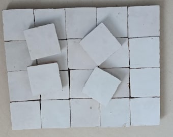 Handmade Moroccan Zellige Tile, White Mosaic Tile, 5x5cm or 10x10cm