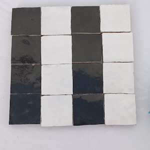 Handmade Moroccan white and Black zellige tile, traditional tile for kitchen, bathroom, outdoor ,5×5cm ,10×10cm .