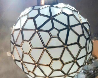 Handmade Moroccan Brass Pendant Lamp, Milky Glass Chandelier