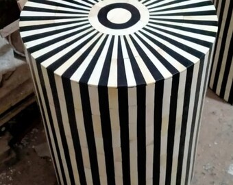 Handmade Moroccan resine and wood table with bone inlay, unique side artisan side table , custom  sizes and colors