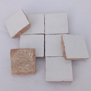 Handmade Moroccan white zellige tile, traditional tile for kitchen, bathroom, outdoor ,5×5cm ,10×10cm .