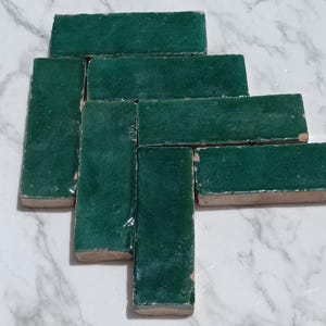 Handmade Moroccan green bejmat zellige tile, traditional rectangular tile for bathroom , kitchen, fireplace, outdoor decor 150 PCs/square m