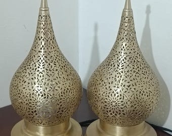 Set of 02 Handmade Moroccan Table Lamp, Engraved Copper, Home Decor