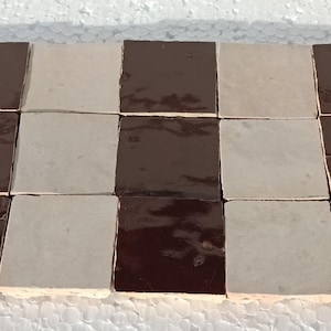Authentic Handmade Moroccan brown, beige  zellige tile,5×5 cm,10×10cm, traditional tile for kitchen , bathroom, outdoor decor.